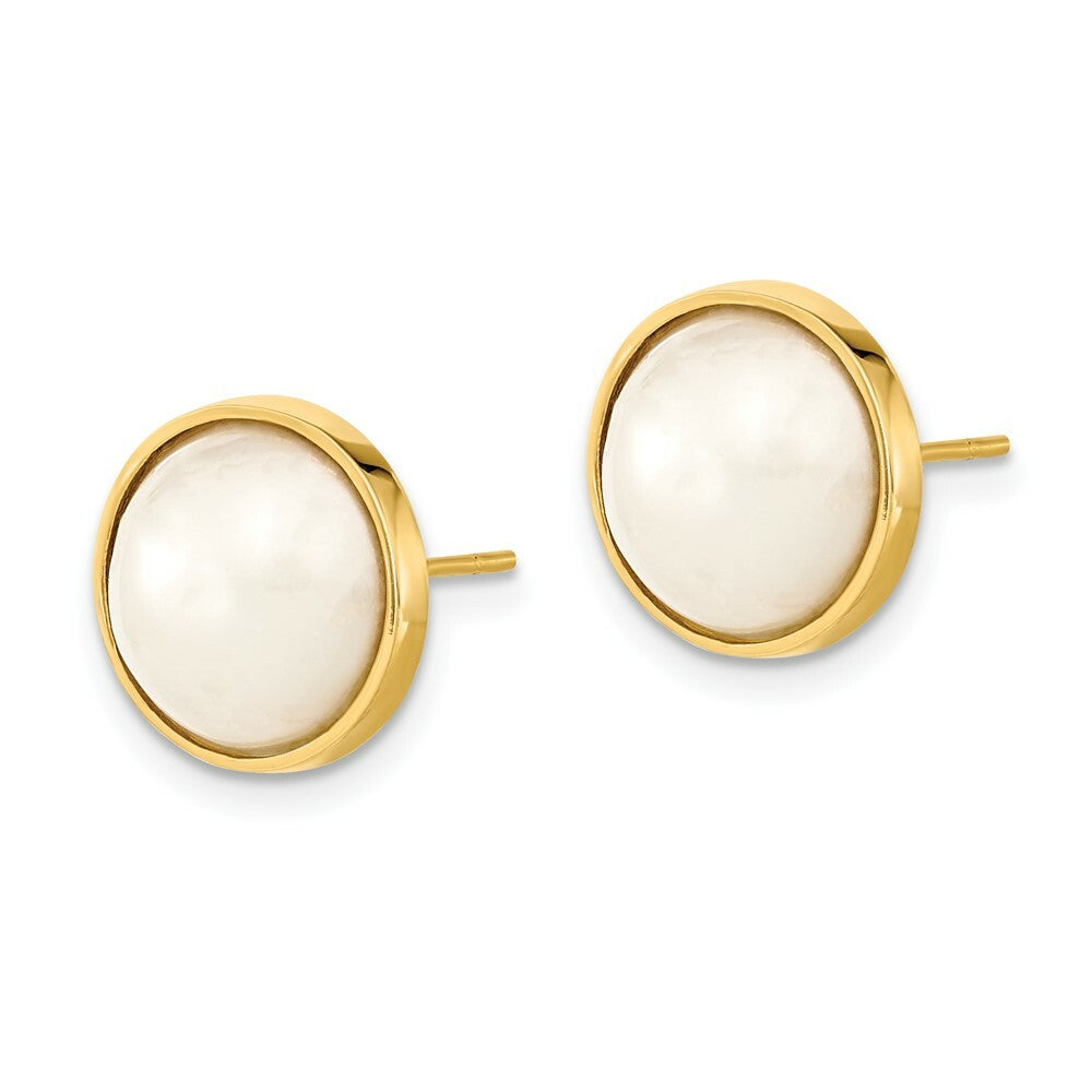 14K Yellow Gold 9-10mm Cultured Mabe Pearl Earrings