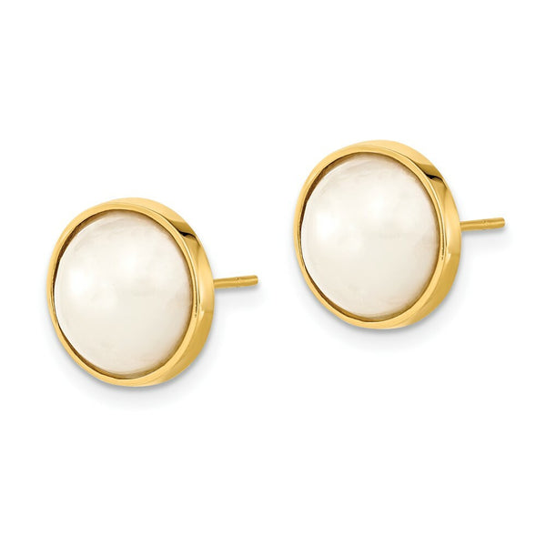 14K Yellow Gold 9-10mm Cultured Mabe Pearl Earrings