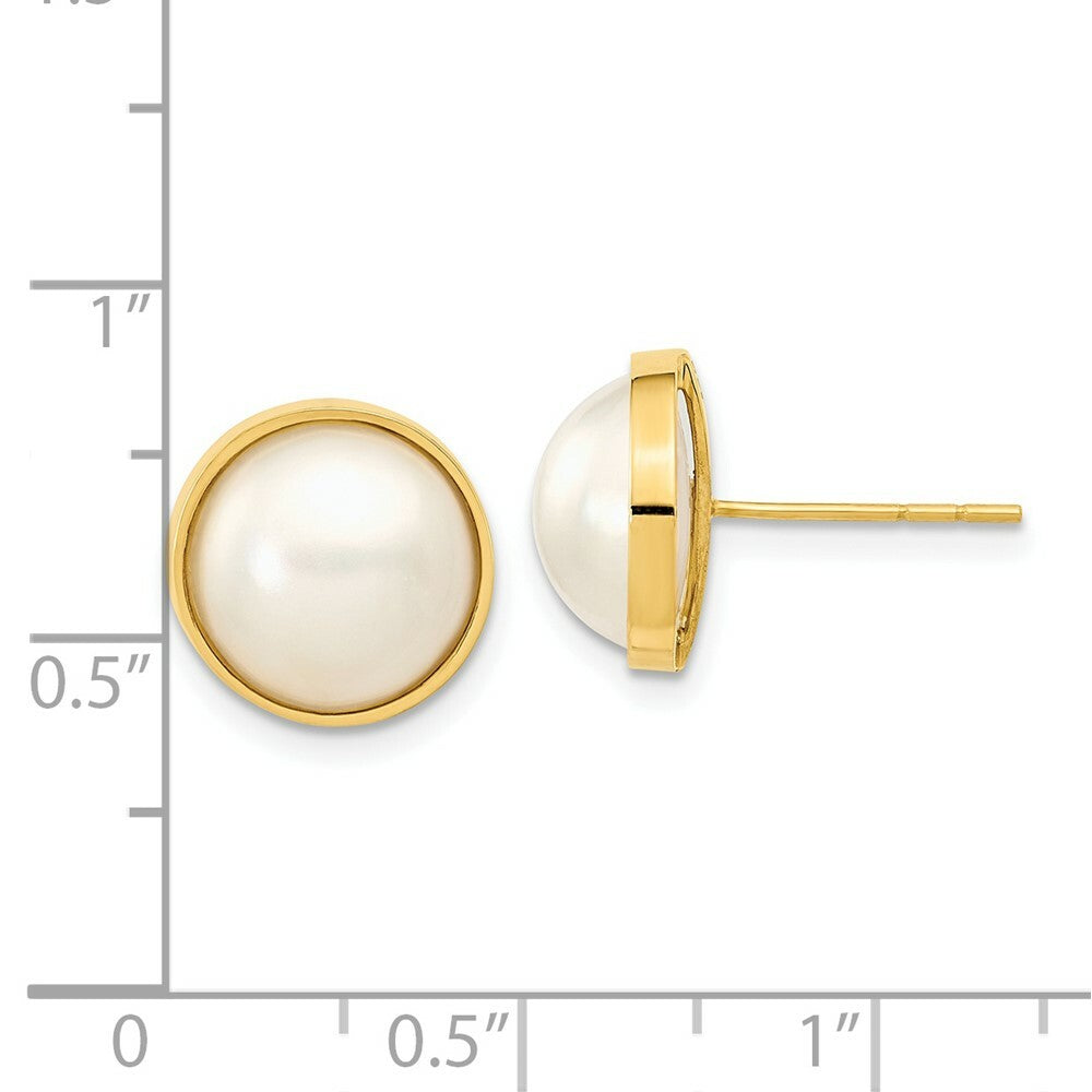 14K Yellow Gold 9-10mm Cultured Mabe Pearl Earrings
