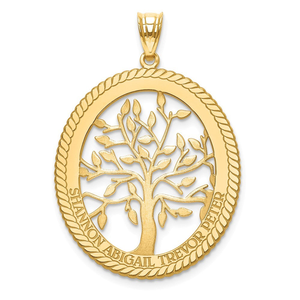 14K Yellow Gold Family Tree Personalized Name Oval Custom Made Pendant