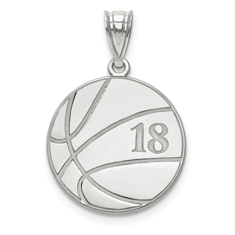 14k White Gold Laser Basketball Number And Name Pendant-