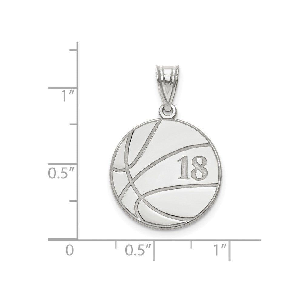 14k White Gold Laser Basketball Number And Name Pendant-