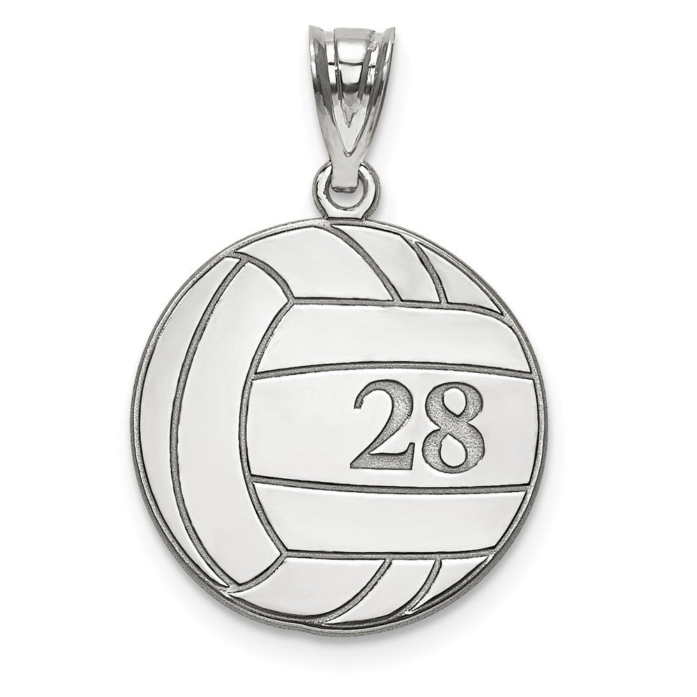14k White Gold Laser Volleyball Number And Name Pendant-