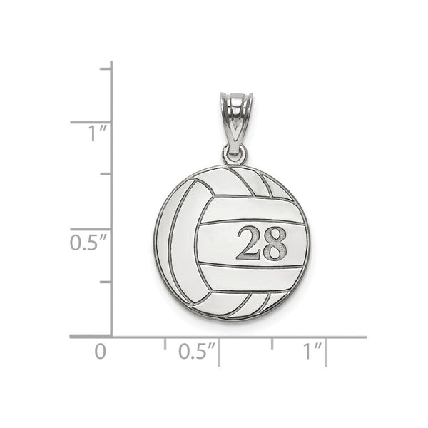 14k White Gold Laser Volleyball Number And Name Pendant-