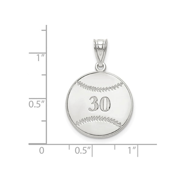14k White Gold Laser Baseball Number And Name Pendant-