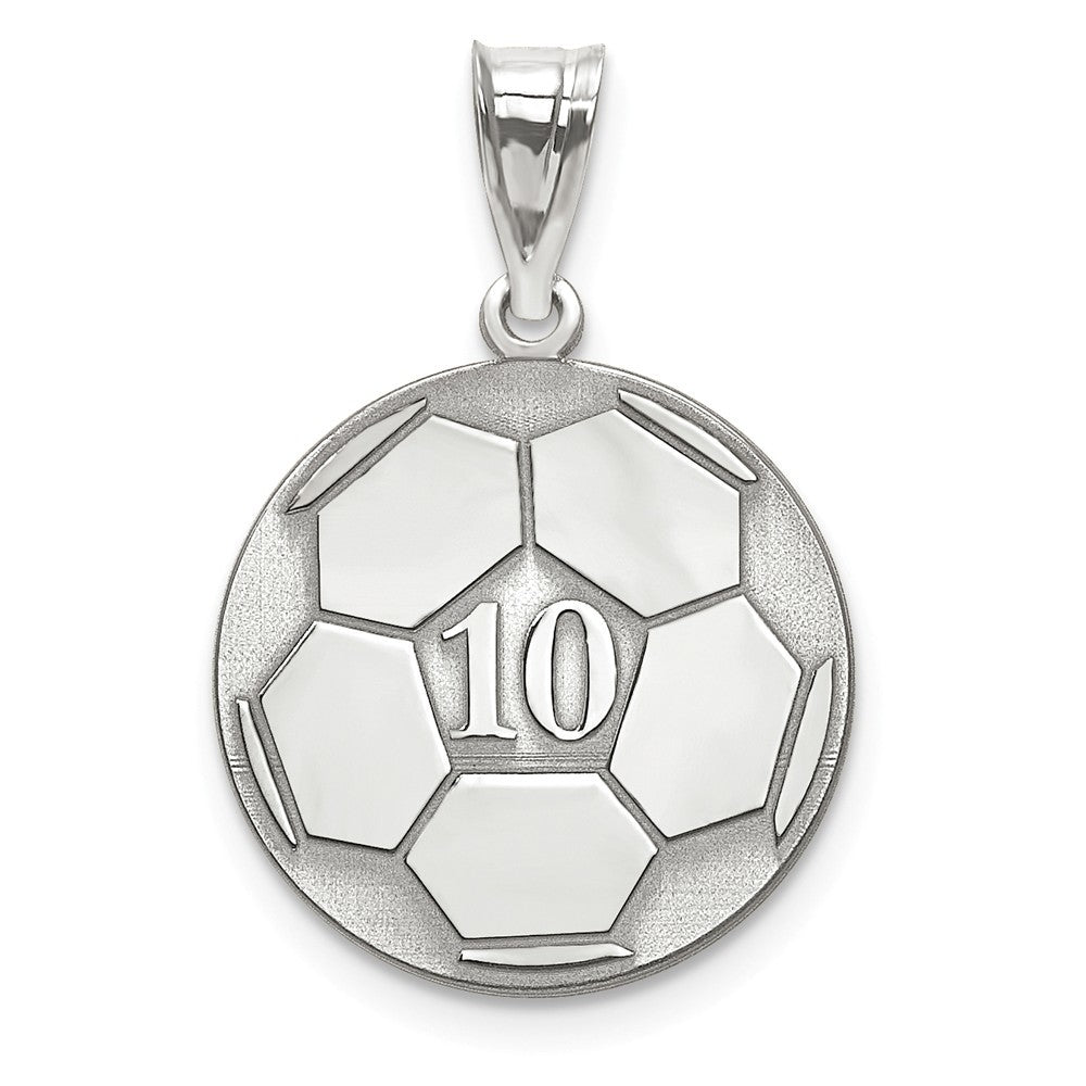 14k White Gold Laser Soccer Number And Name Pendant-