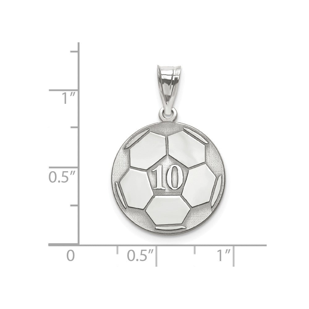 14k White Gold Laser Soccer Number And Name Pendant-