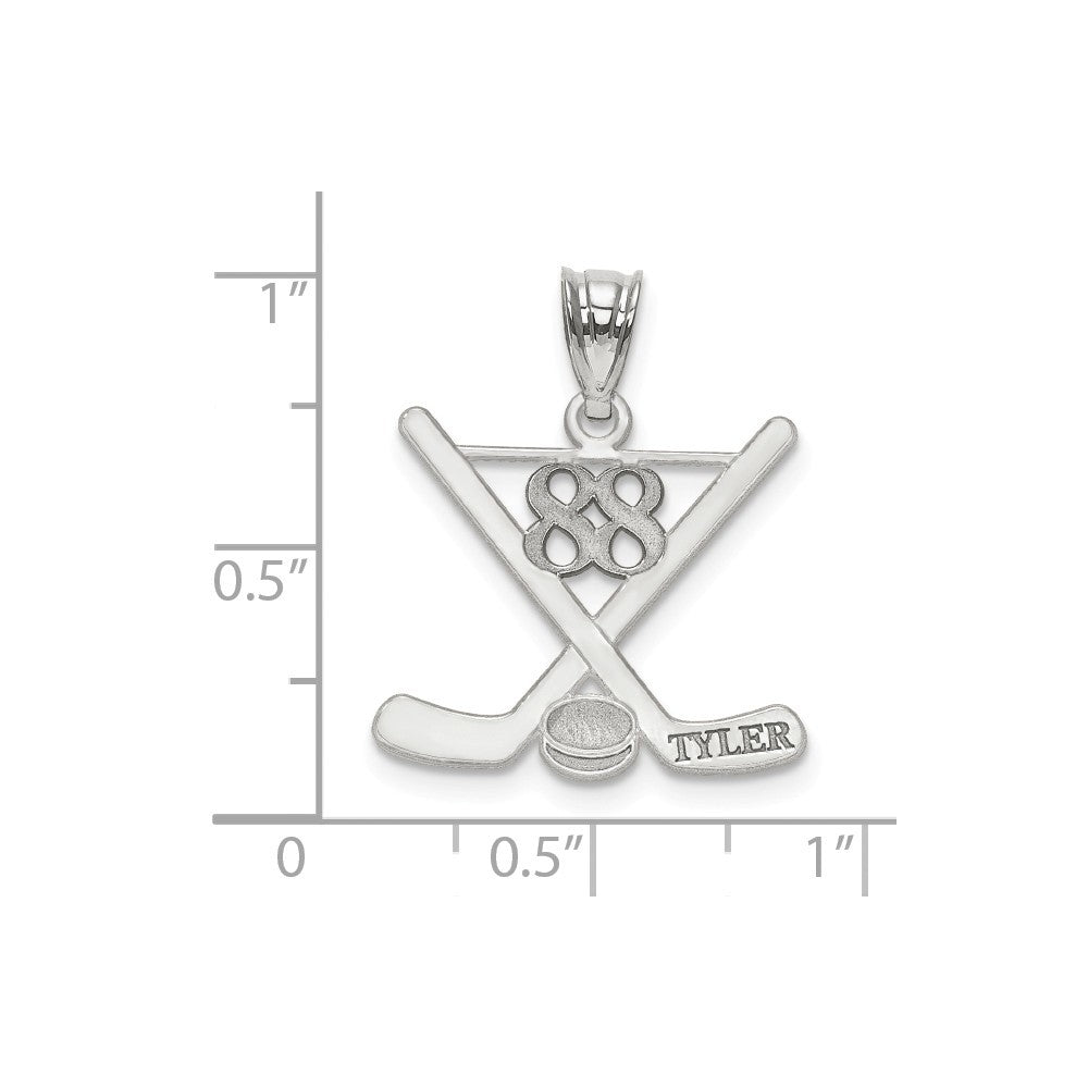 14k White Gold Laser Polished Name And Number Hockey Pendant-