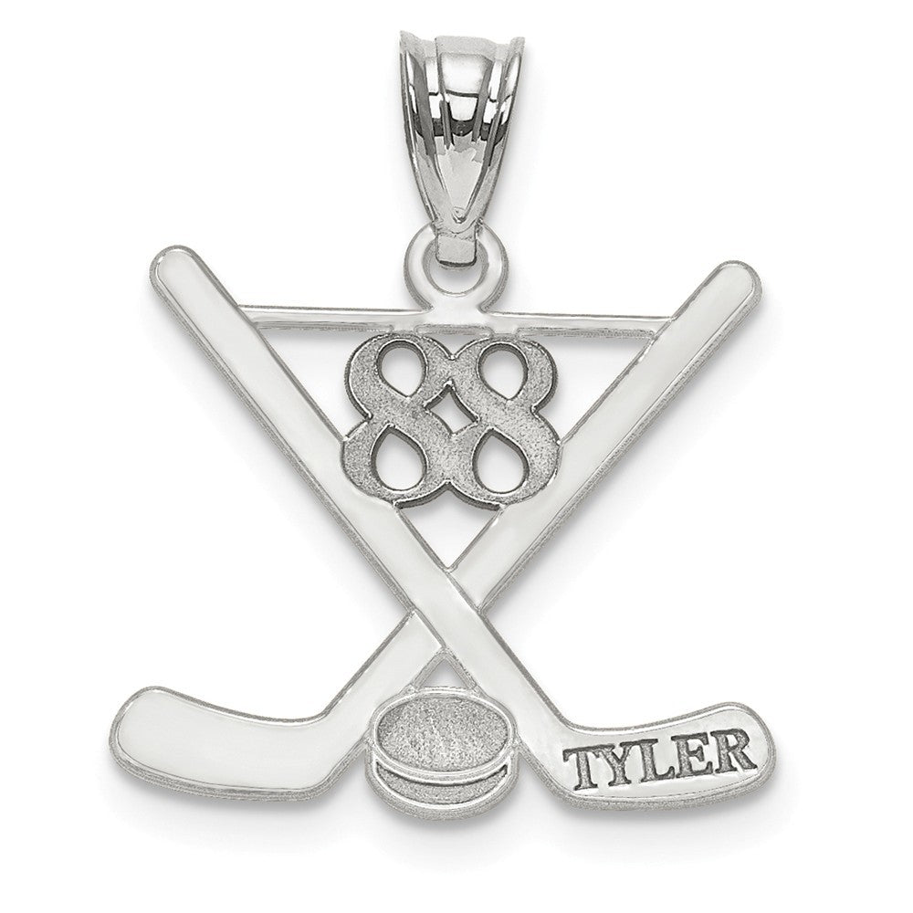 14k White Gold Laser Polished Name And Number Hockey Pendant-