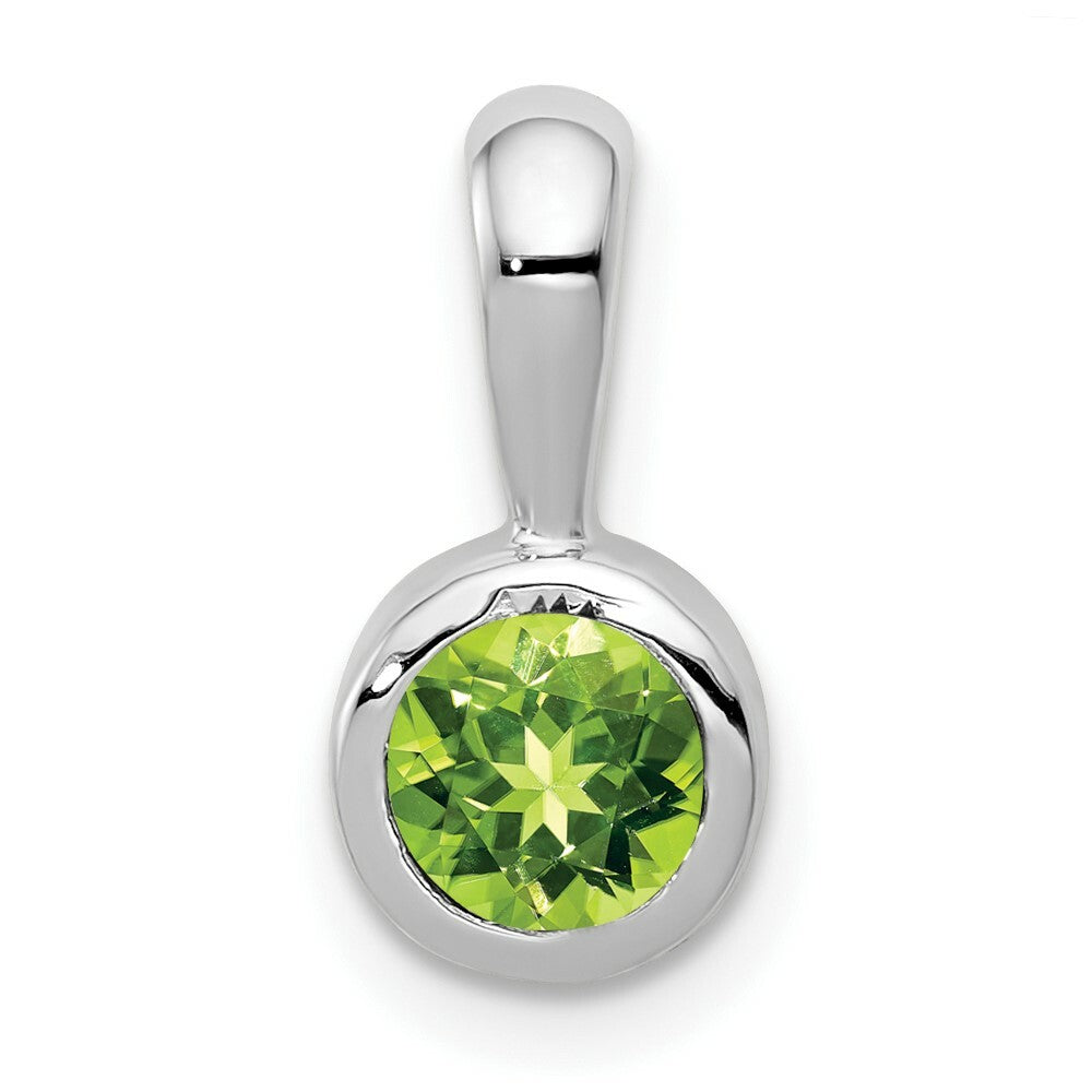 14K White Gold 0.55-Carat August Round Peridot Bezel set Pendant