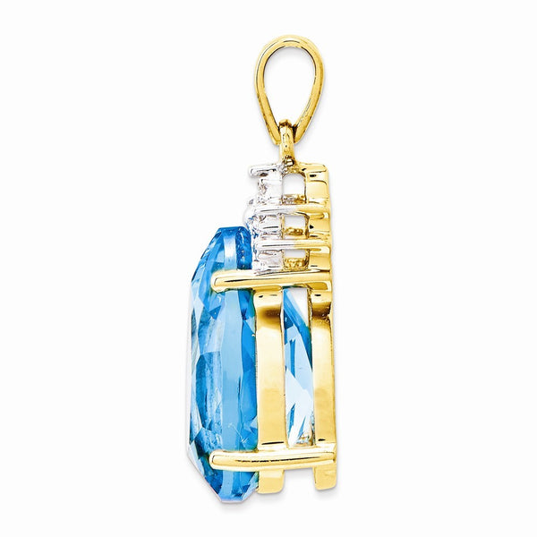 14K Yellow Gold 4.50-Carat Pear shape March Blue Topaz & Diamond Pendant