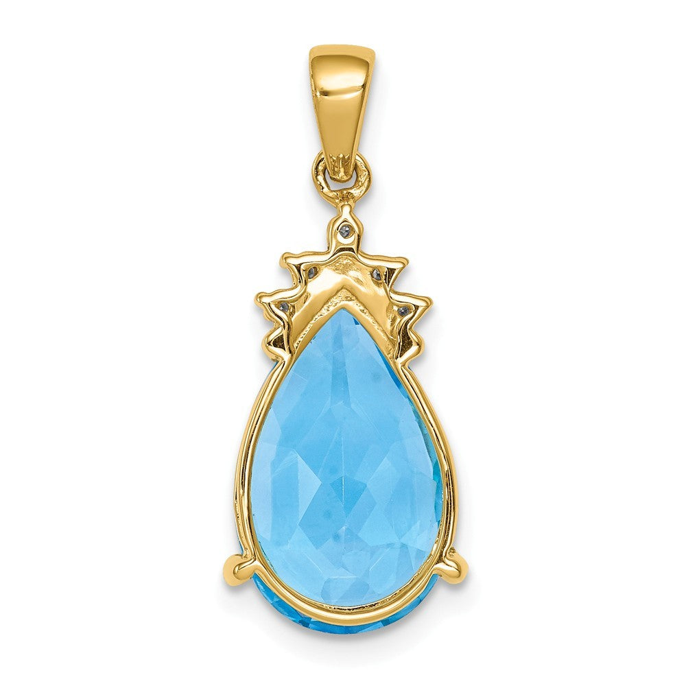14K Yellow Gold 4.50-Carat Pear shape March Blue Topaz & Diamond Pendant