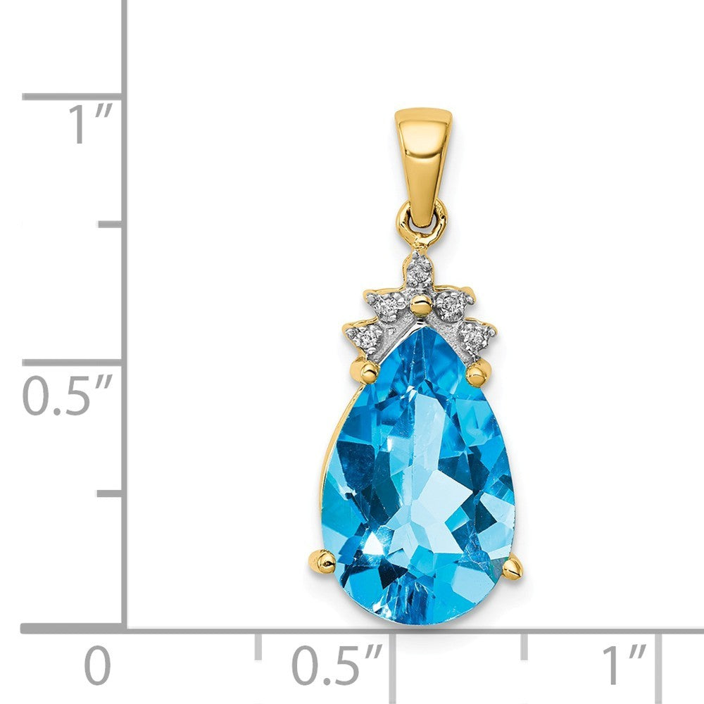 14K Yellow Gold 4.50-Carat Pear shape March Blue Topaz & Diamond Pendant
