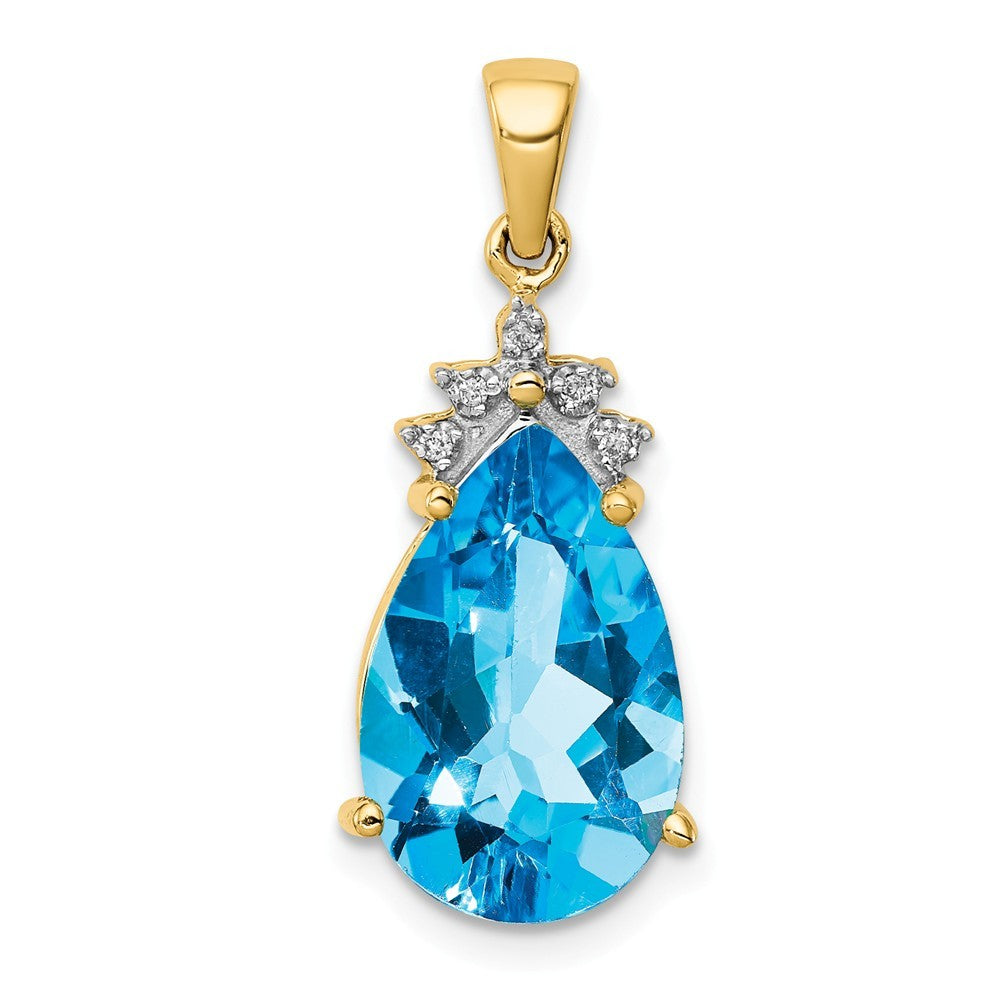 14K Yellow Gold 4.50-Carat Pear shape March Blue Topaz & Diamond Pendant