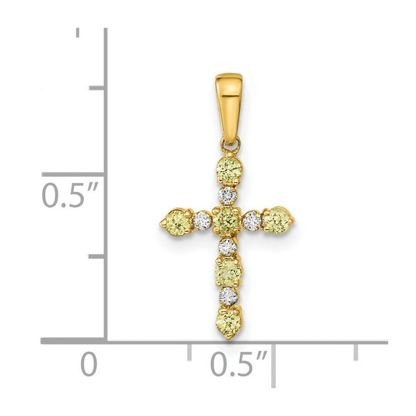 14K Yellow Gold 1/4-Carat tw August Peridot & Diamond Accent Cross Pendant