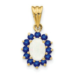 Load image into Gallery viewer, 14K Yellow Gold Genuine 1/2-Carat Opal and 0.95-Carat tw Sapphire Oval Pendant
