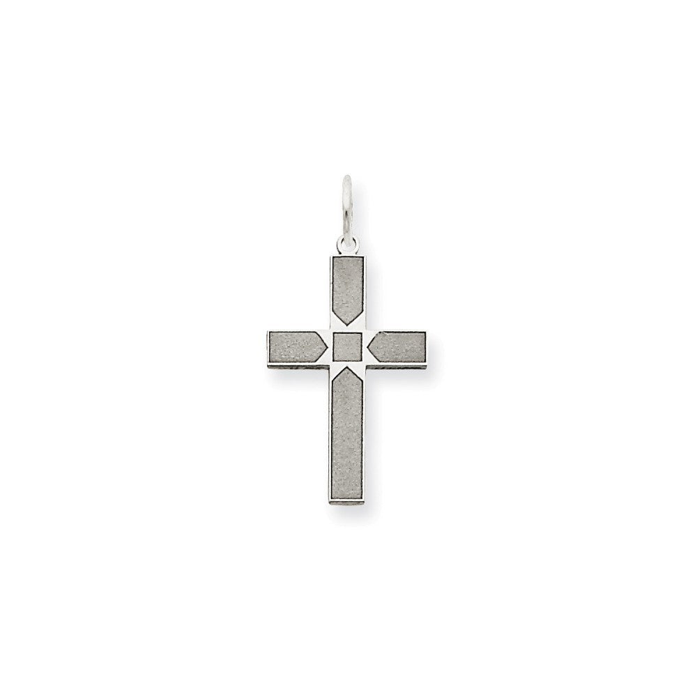 14K White Gold Laser Designed Cross Pendant 22mm length