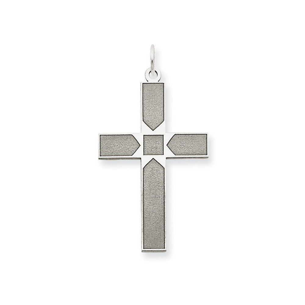 14K White Gold Laser Designed Cross Pendant 32mm length