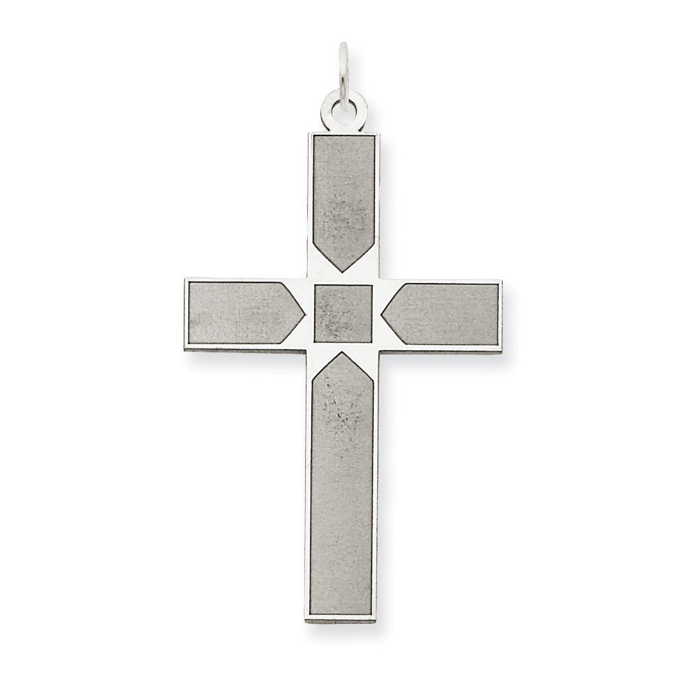 14K White Gold Laser Designed Cross Pendant 40mm length