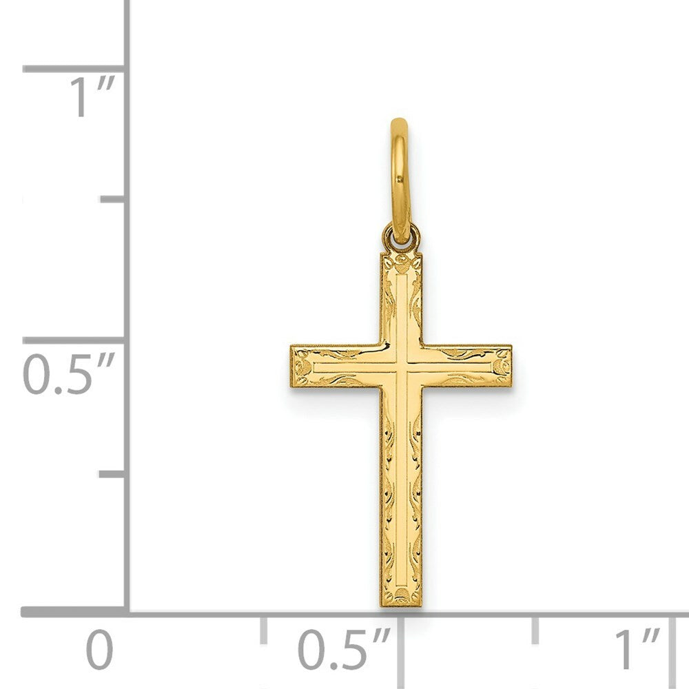 14K Yellow Gold Laser Designed Cross Charm 23mm length