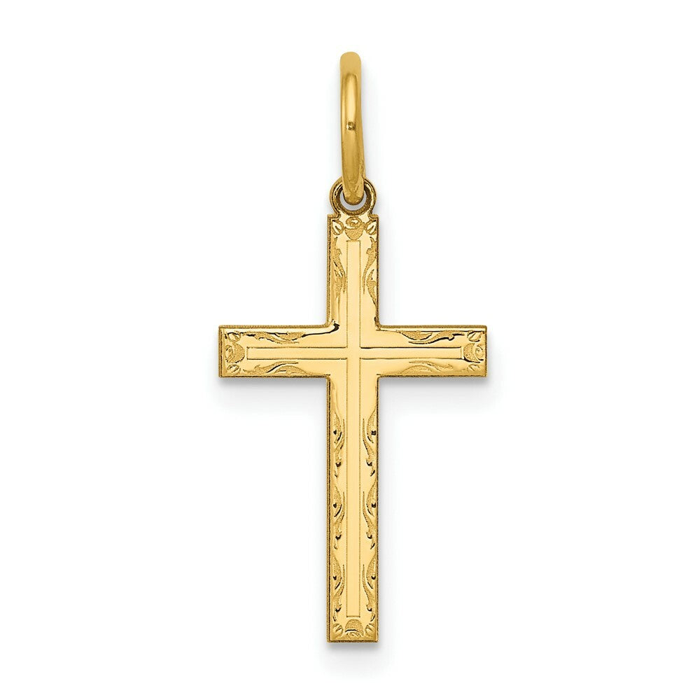 14K Yellow Gold Laser Designed Cross Charm 23mm length