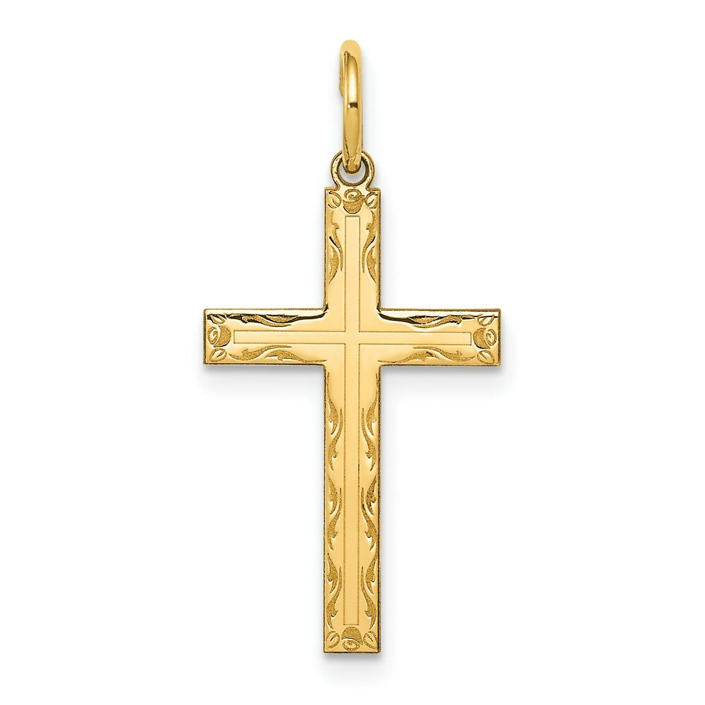 14K Yellow Gold Laser Designed Cross Pendant 26mm length