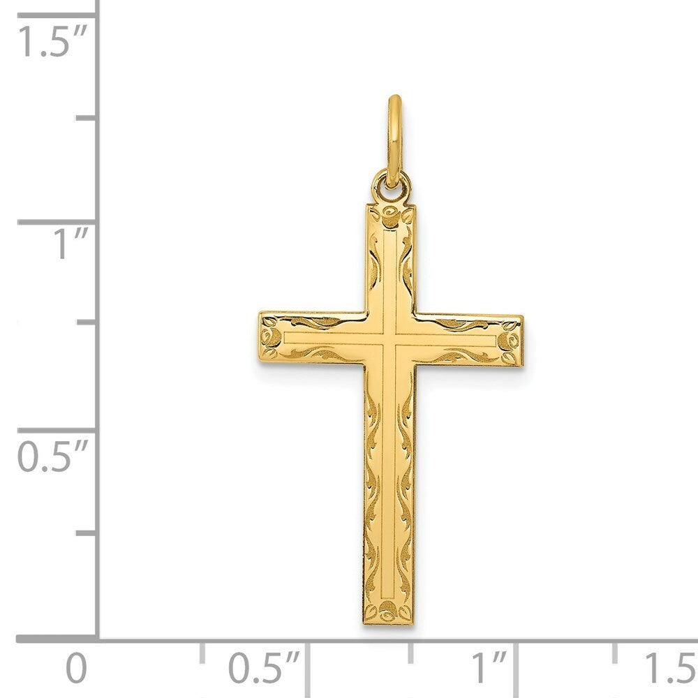 14K Yellow Gold Laser Designed Cross Pendant 32mm length