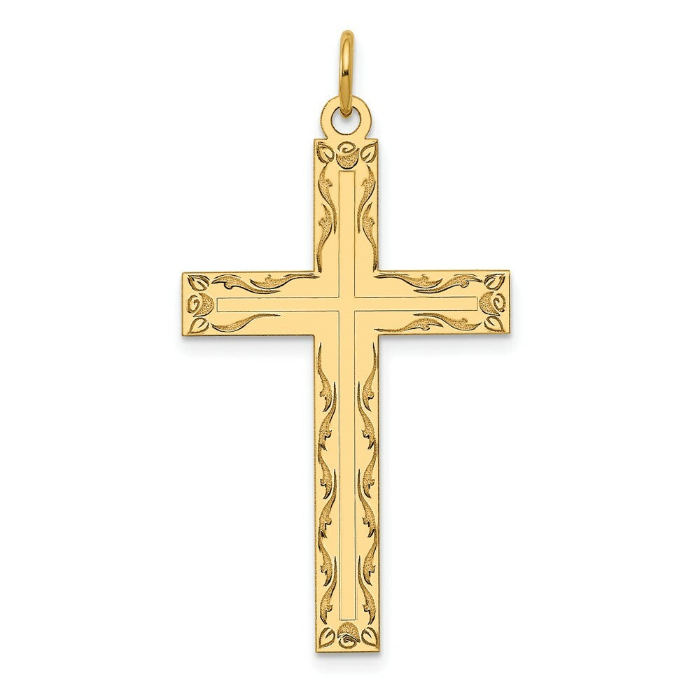 14K Yellow Gold Laser Designed Cross Pendant 40mm length