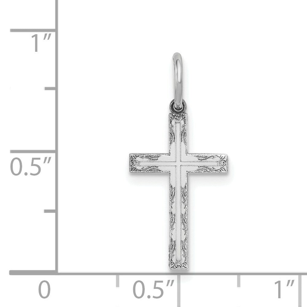14K White Gold Laser Designed Cross Charm 23mm length
