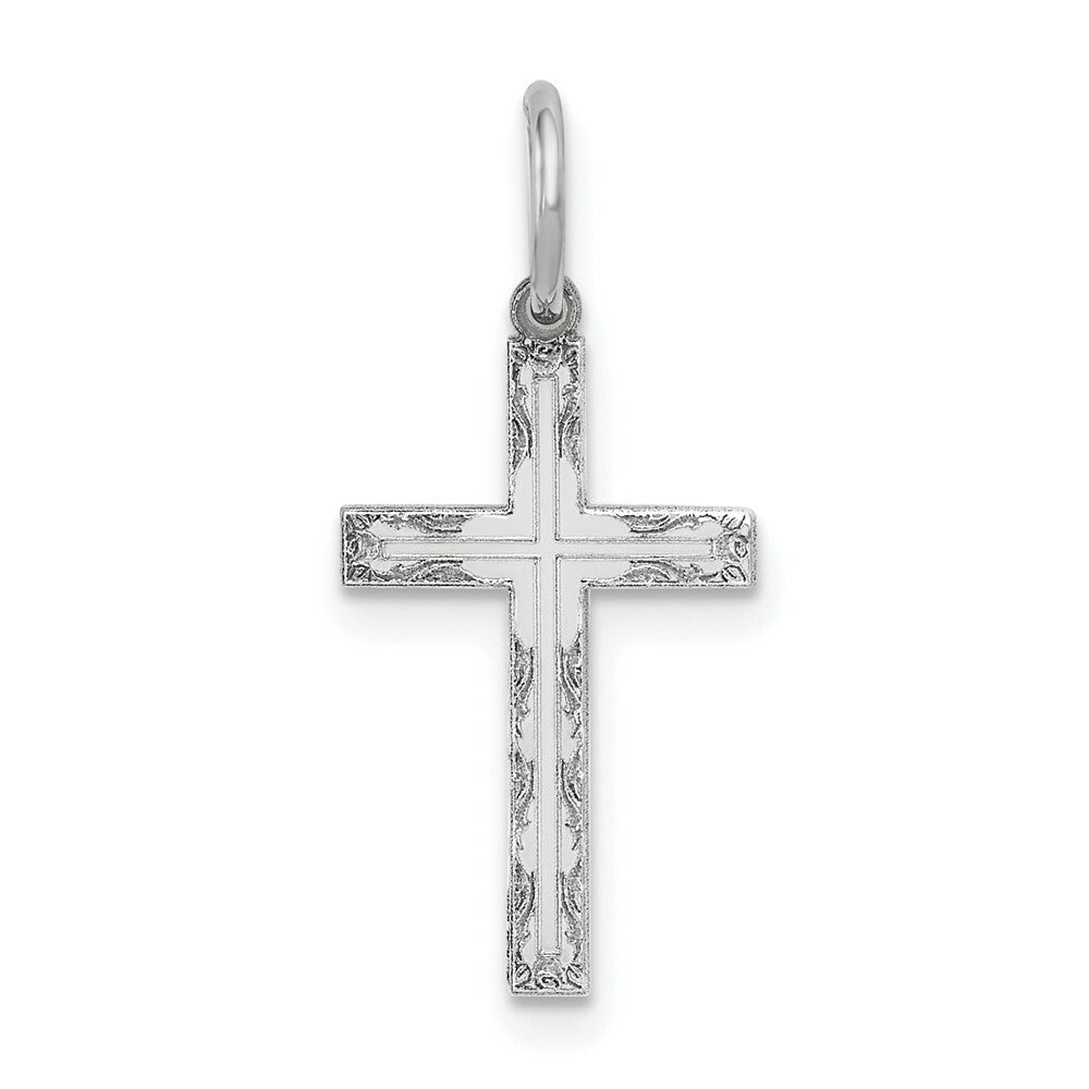 14K White Gold Laser Designed Cross Charm 23mm length