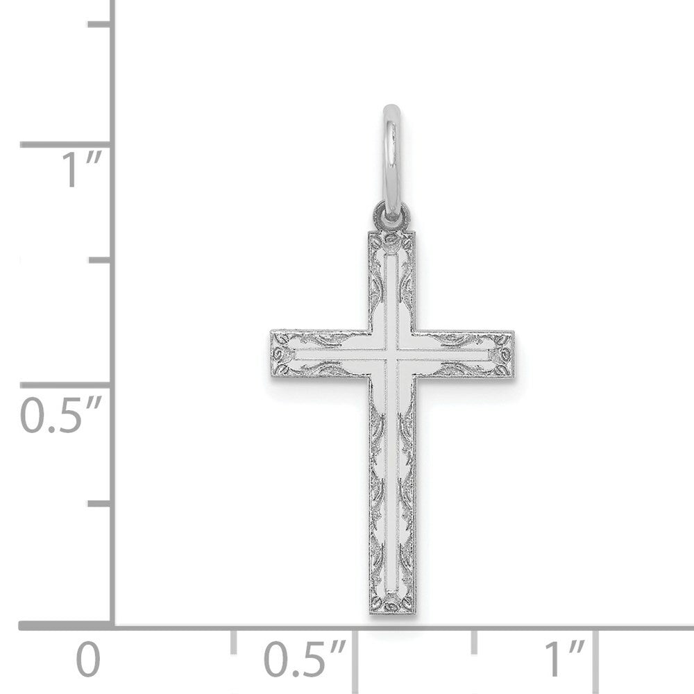14K White Gold Laser Designed Cross Pendant 26mm length