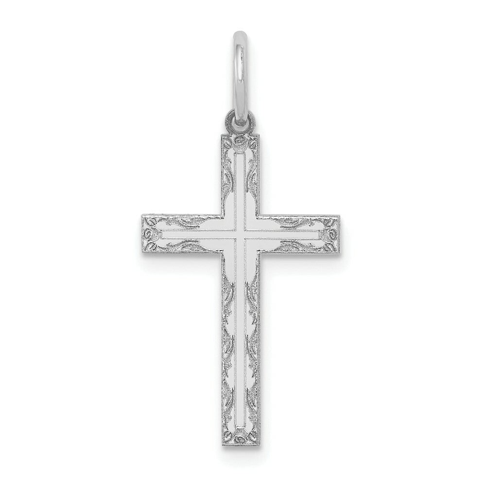 14K White Gold Laser Designed Cross Pendant 26mm length
