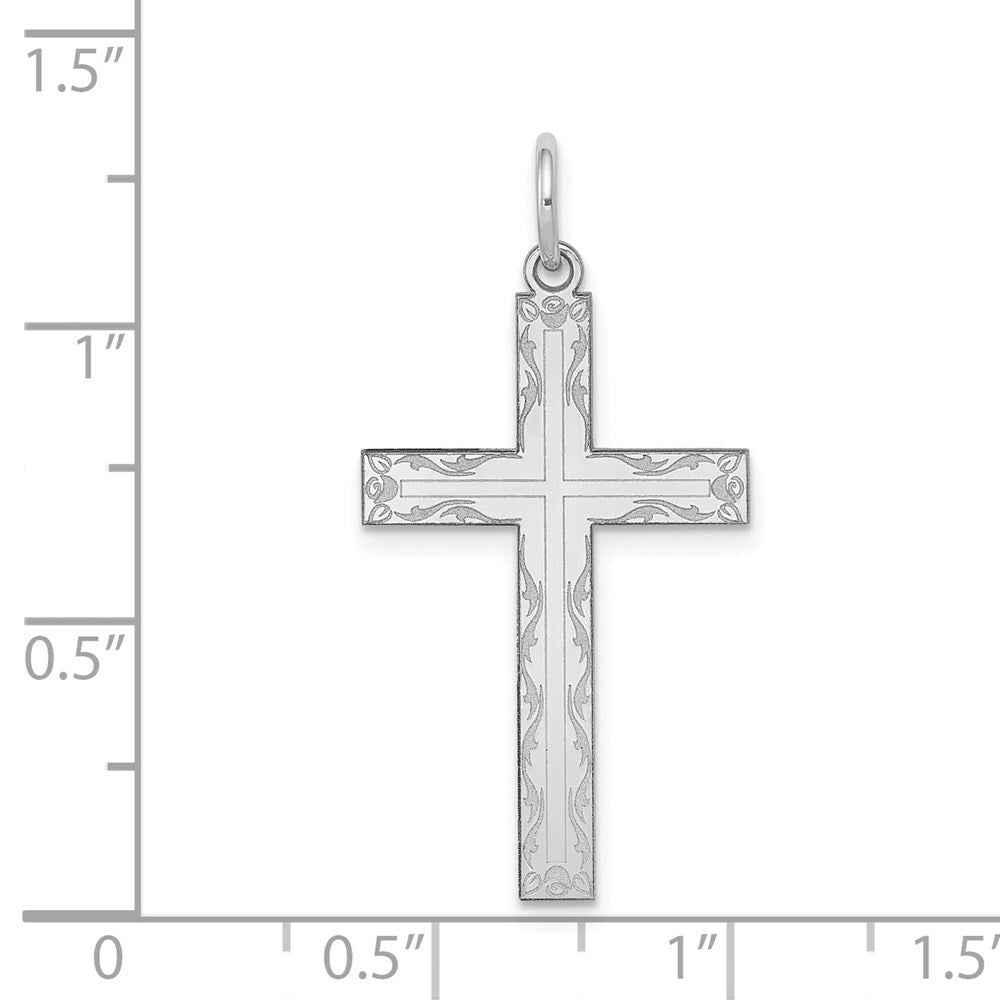 14K White Gold Laser Designed Cross Pendant 32mm length