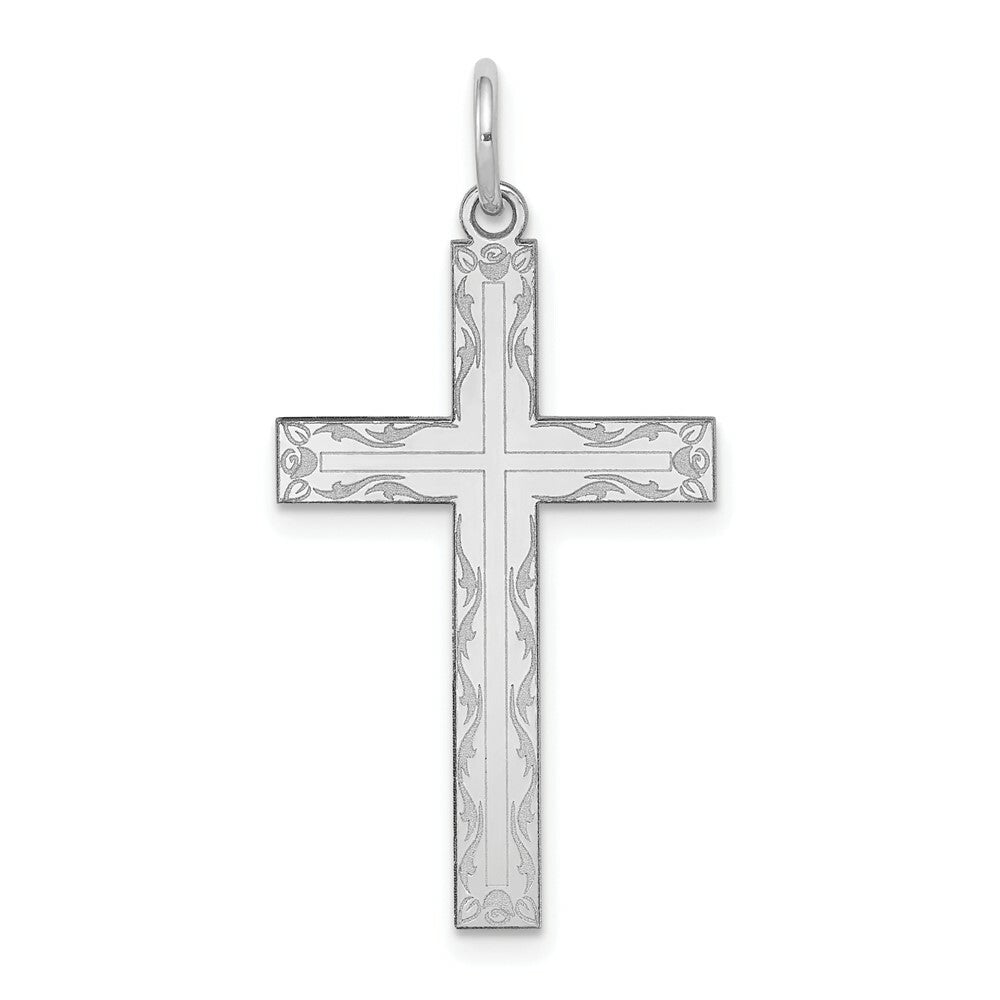 14K White Gold Laser Designed Cross Pendant 32mm length