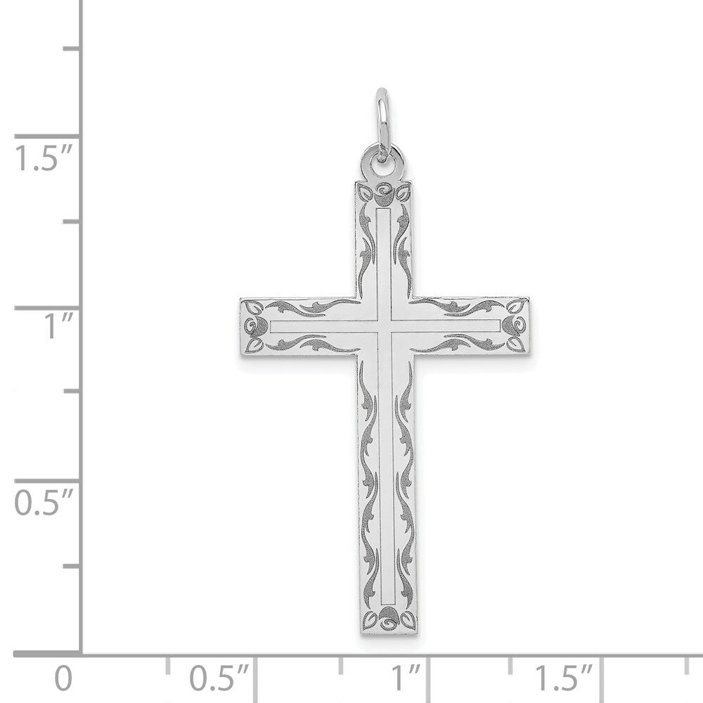 14K White Gold Laser Designed Cross Pendant 40mm length