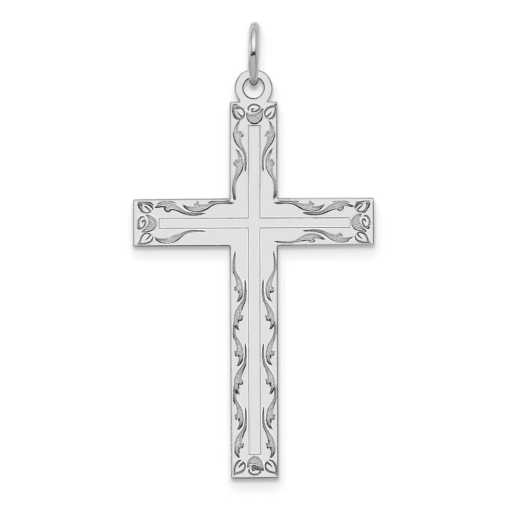 14K White Gold Laser Designed Cross Pendant 40mm length