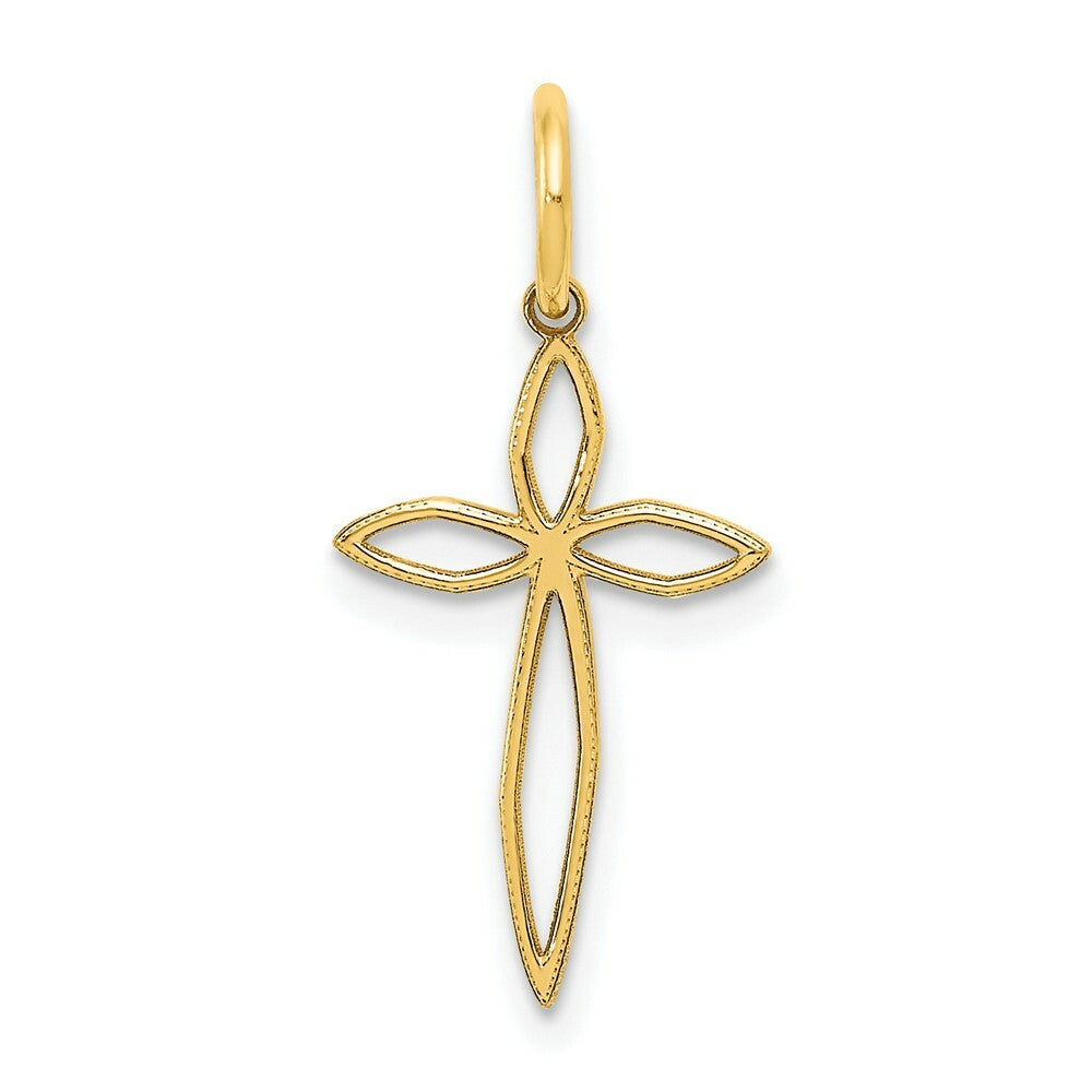 14K Yellow Gold Laser Designed Cross Charm 22mm length