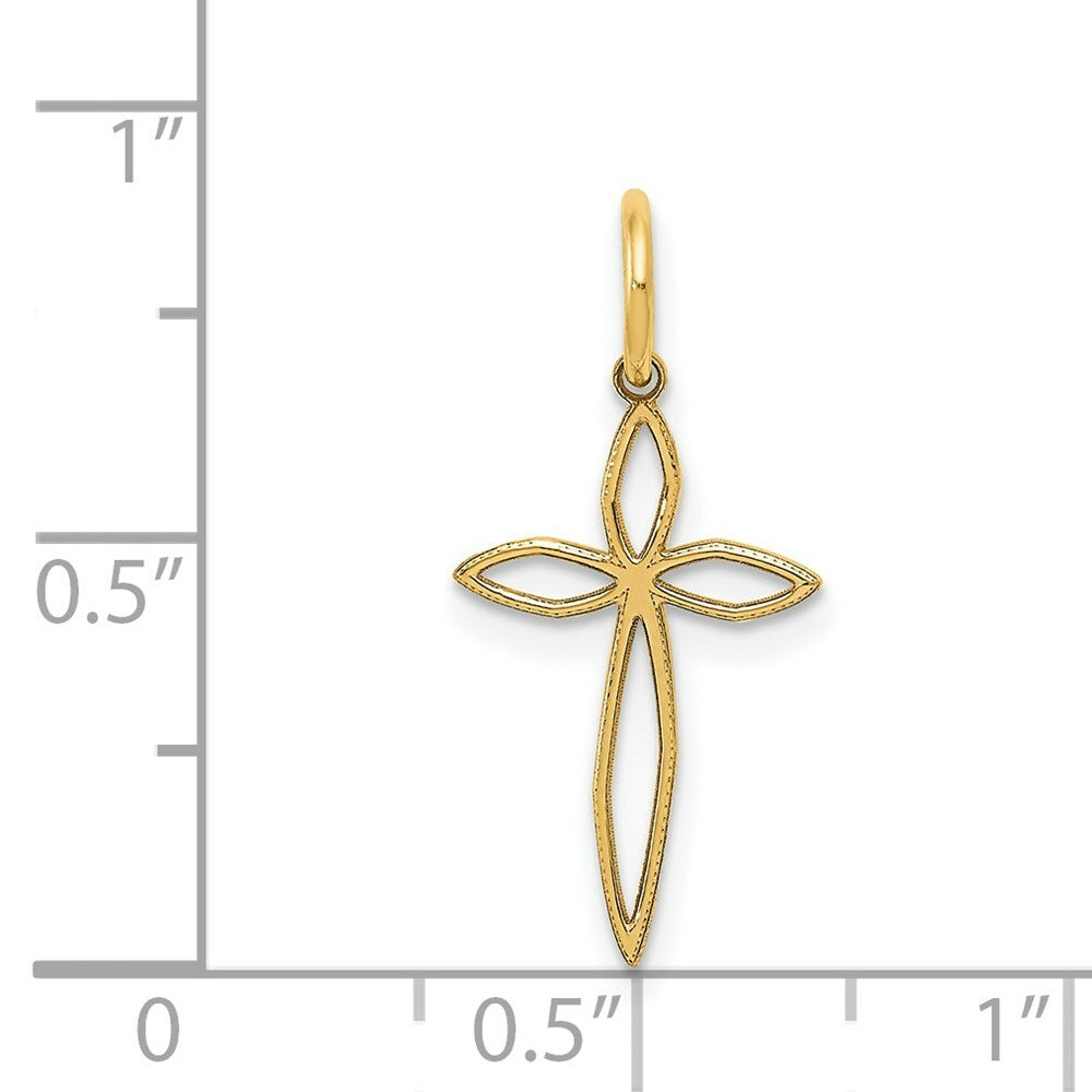 14K Yellow Gold Laser Designed Cross Charm 22mm length