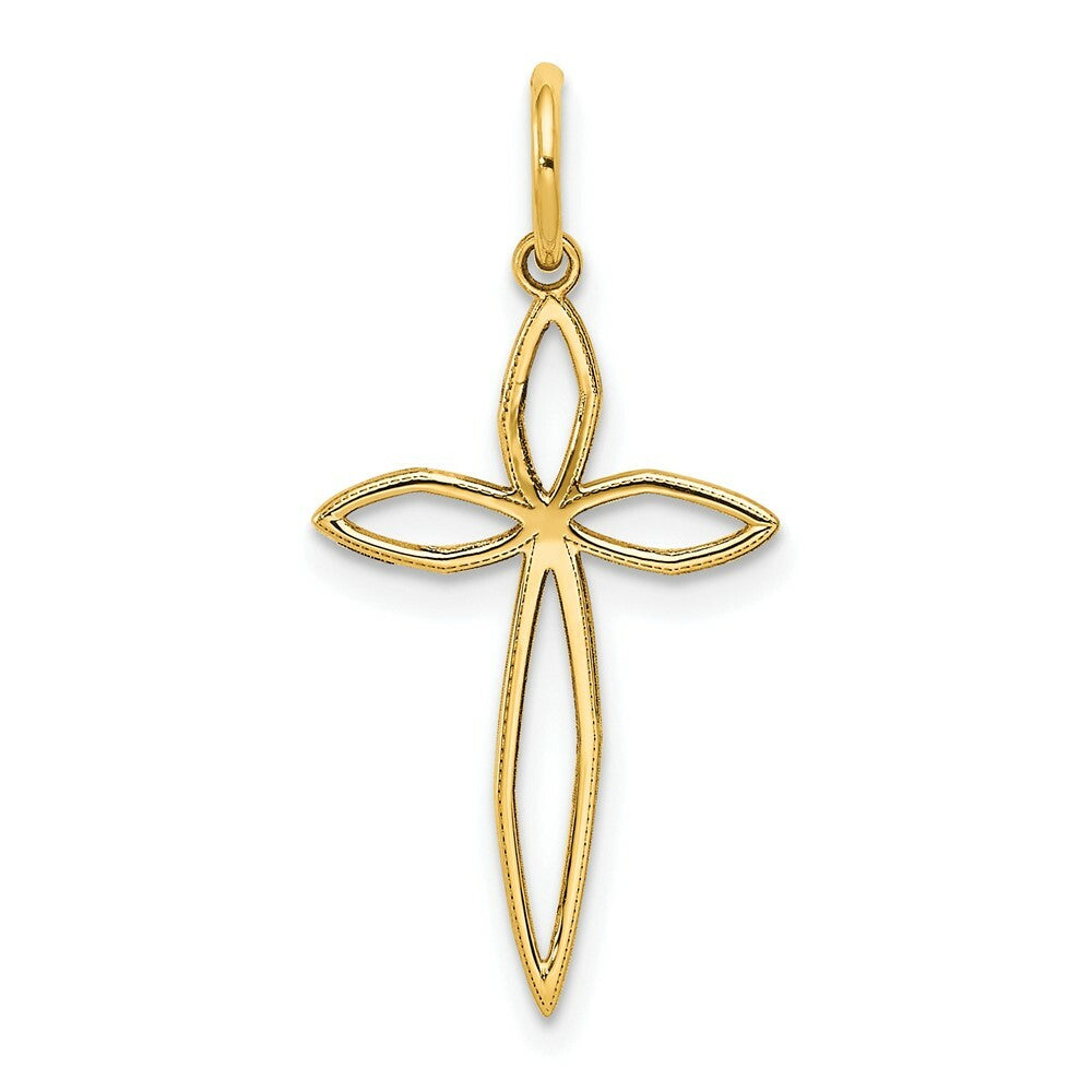 14K Yellow Gold Laser Designed Cross Charm 25mm length