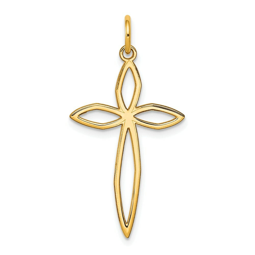 14K Yellow Gold Laser Designed Cross Pendant 31mm length