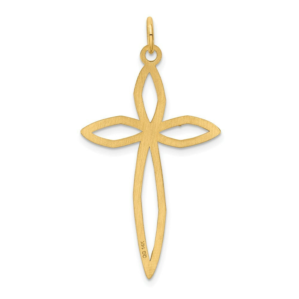 14K Yellow Gold Laser Designed Cross Pendant 39mm length