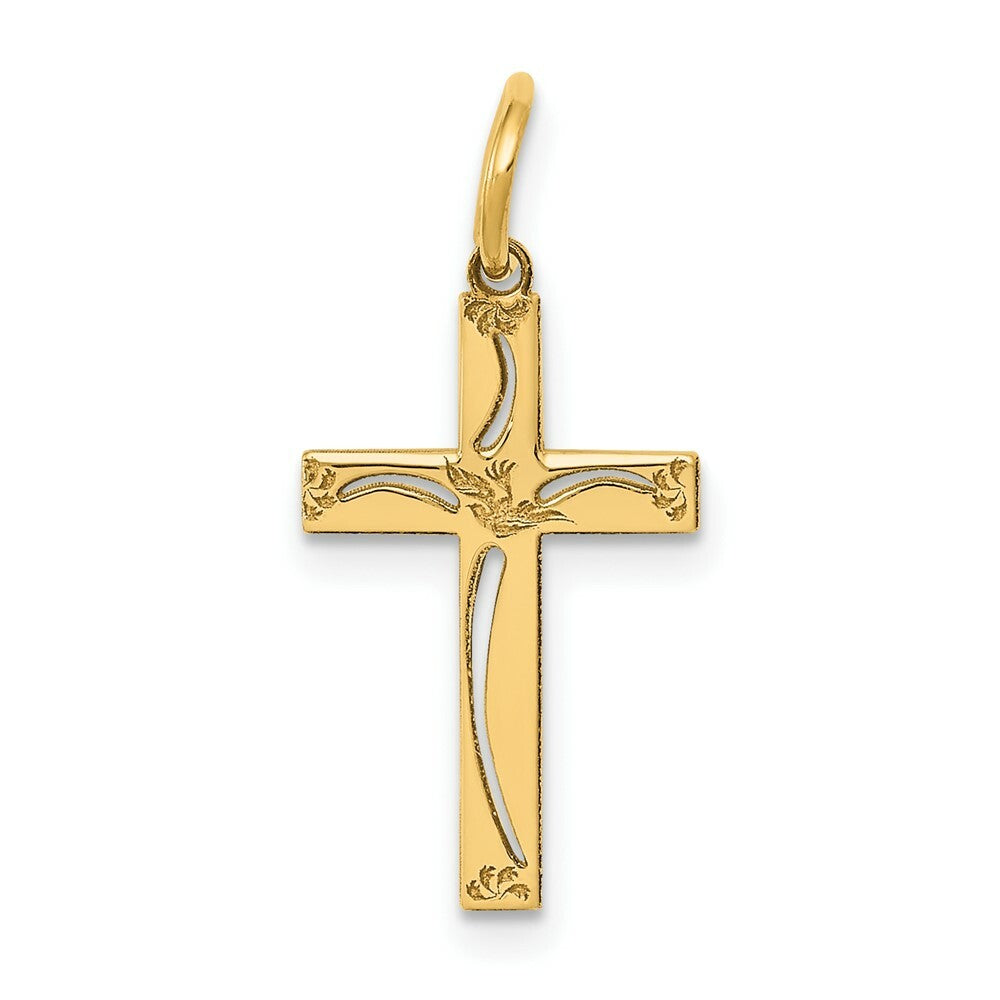 14K Yellow Gold Laser Designed Cross Charm 21mm length