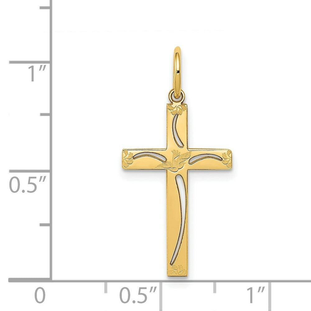 14K Yellow Gold Laser Designed Cross Charm 25mm length