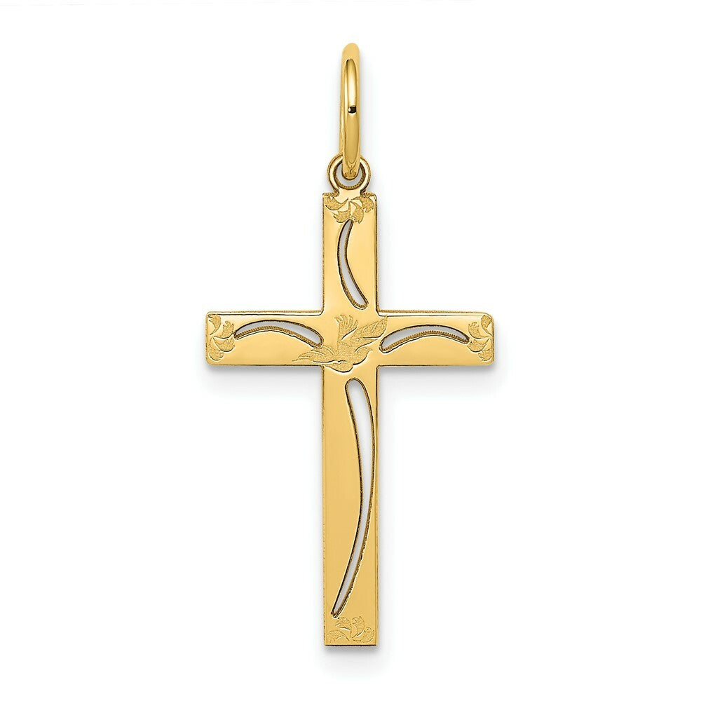 14K Yellow Gold Laser Designed Cross Charm 25mm length