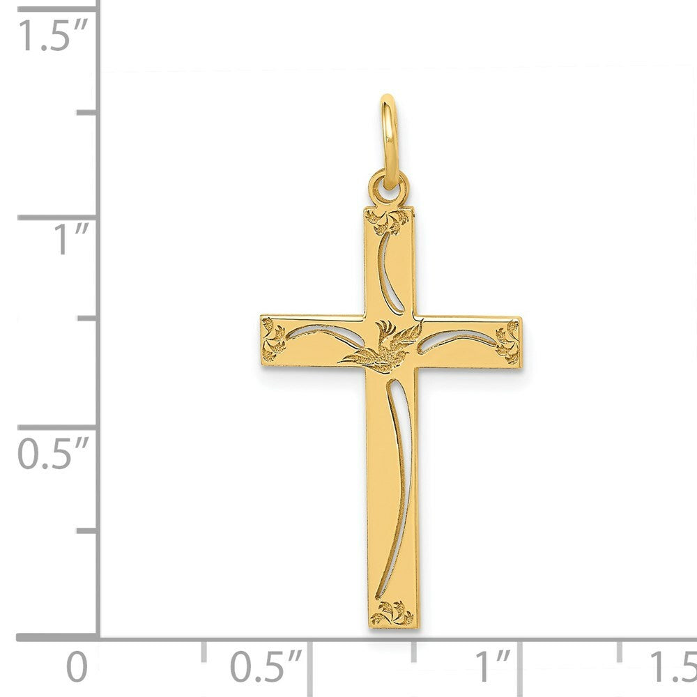 14K Yellow Gold Laser Designed Cross Pendant 31mm length