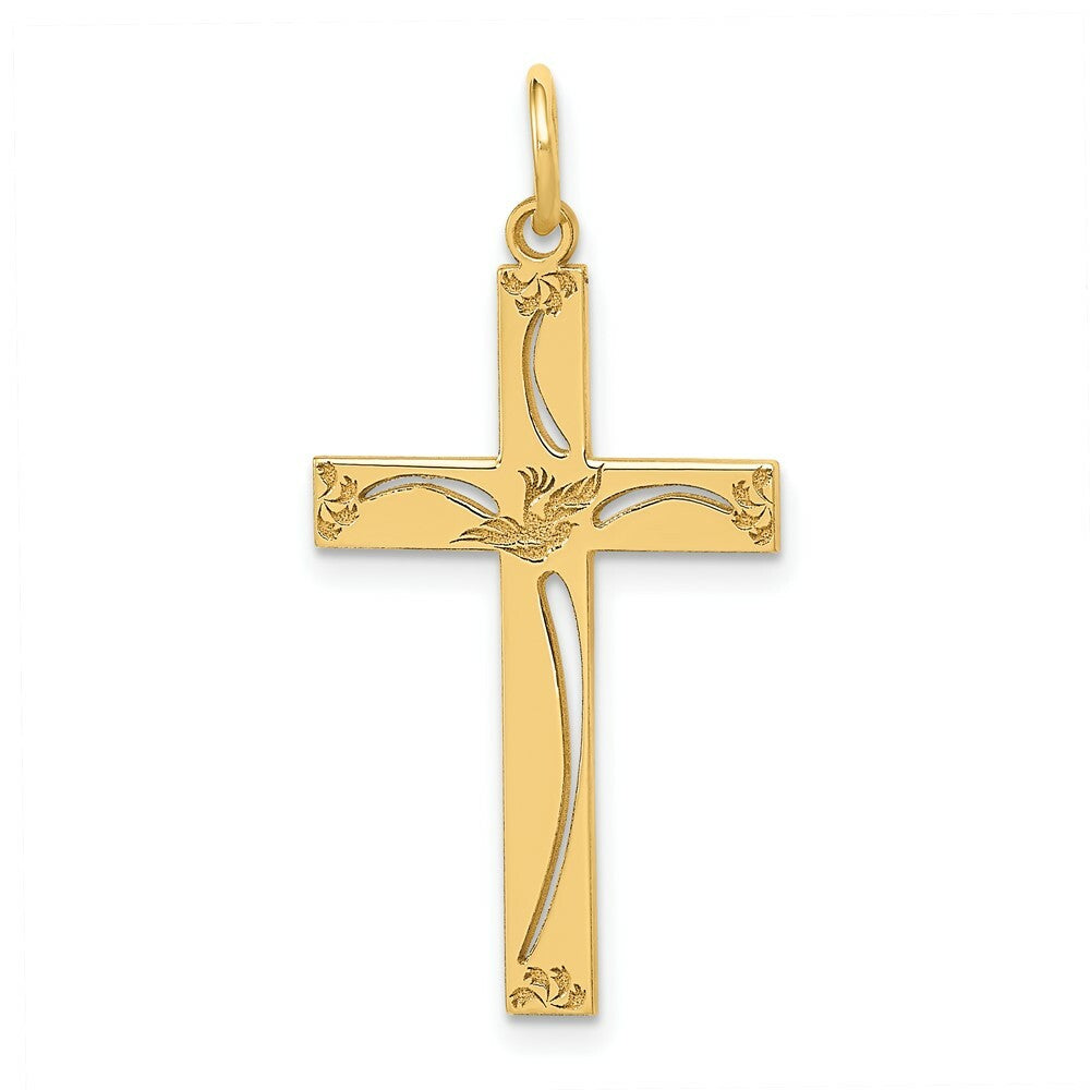 14K Yellow Gold Laser Designed Cross Pendant 31mm length