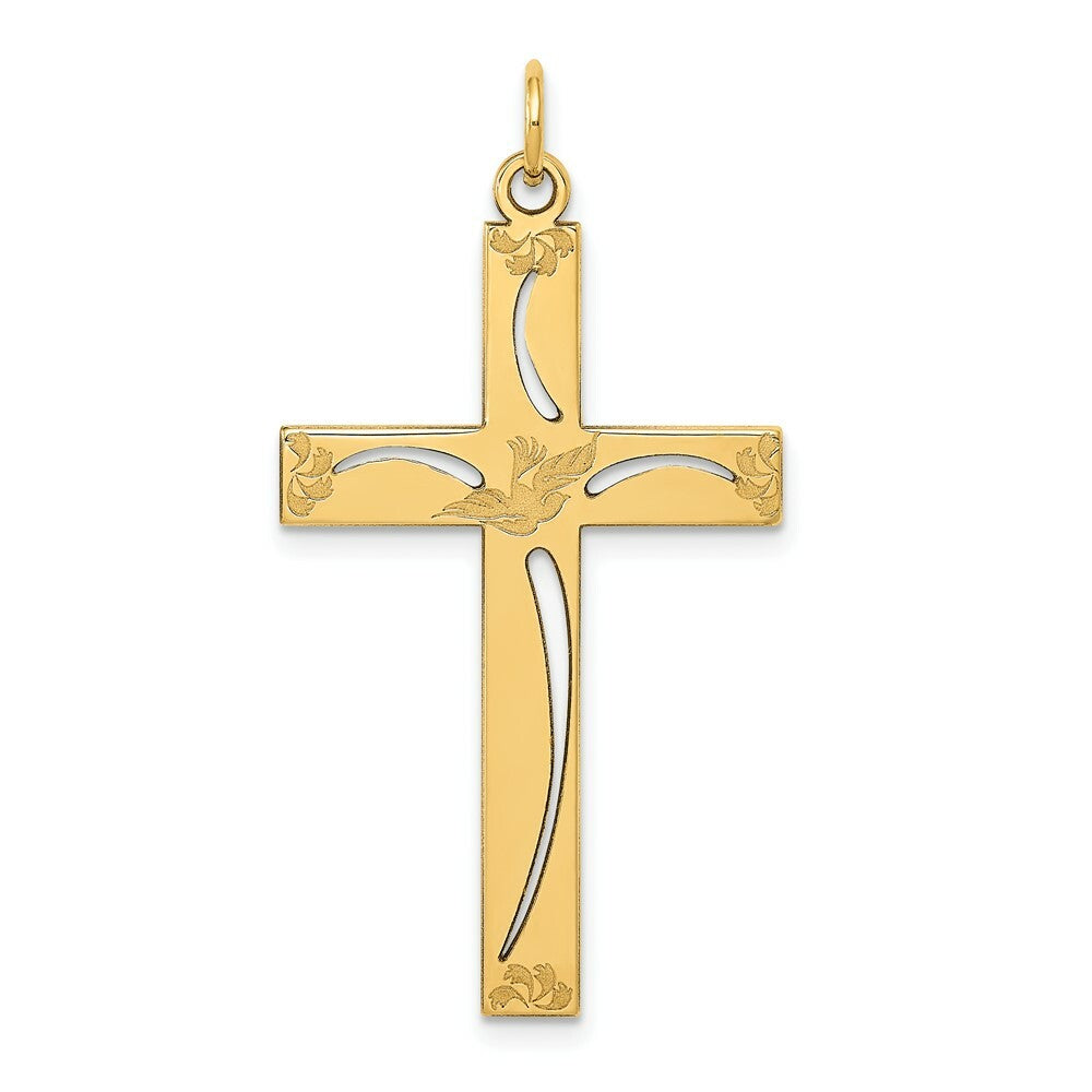 14K Yellow Gold Laser Designed Cross Pendant 39mm length