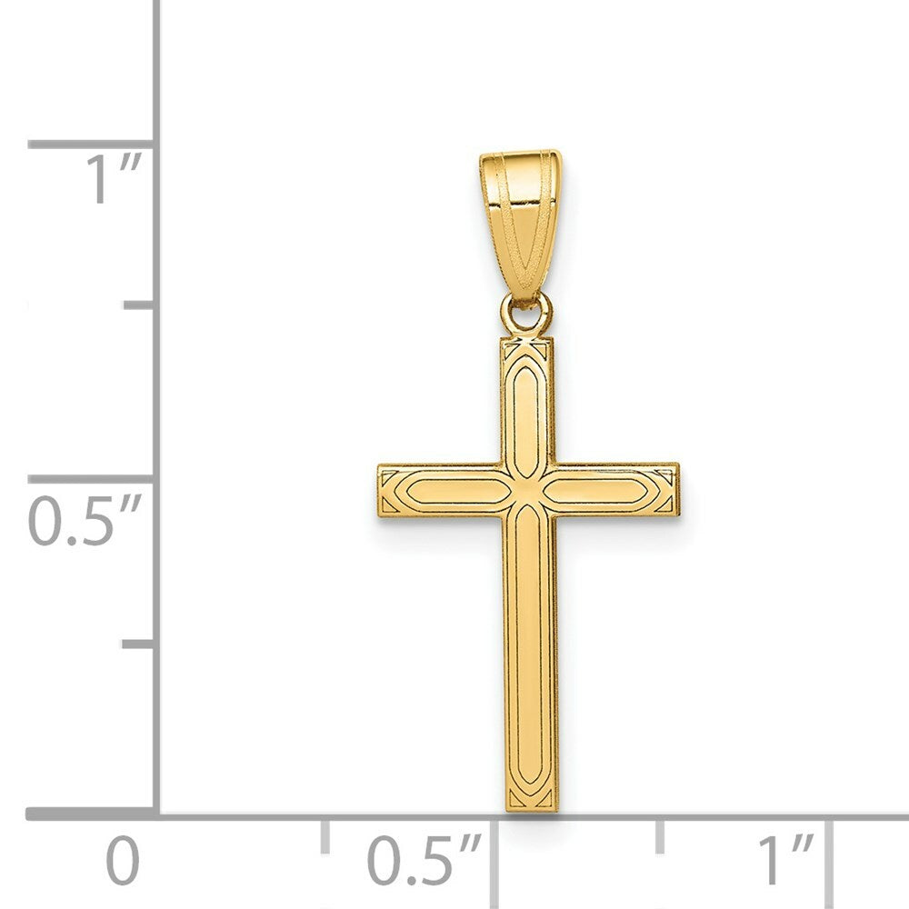 14K Yellow Gold Solid Cross Pendant 25mm length