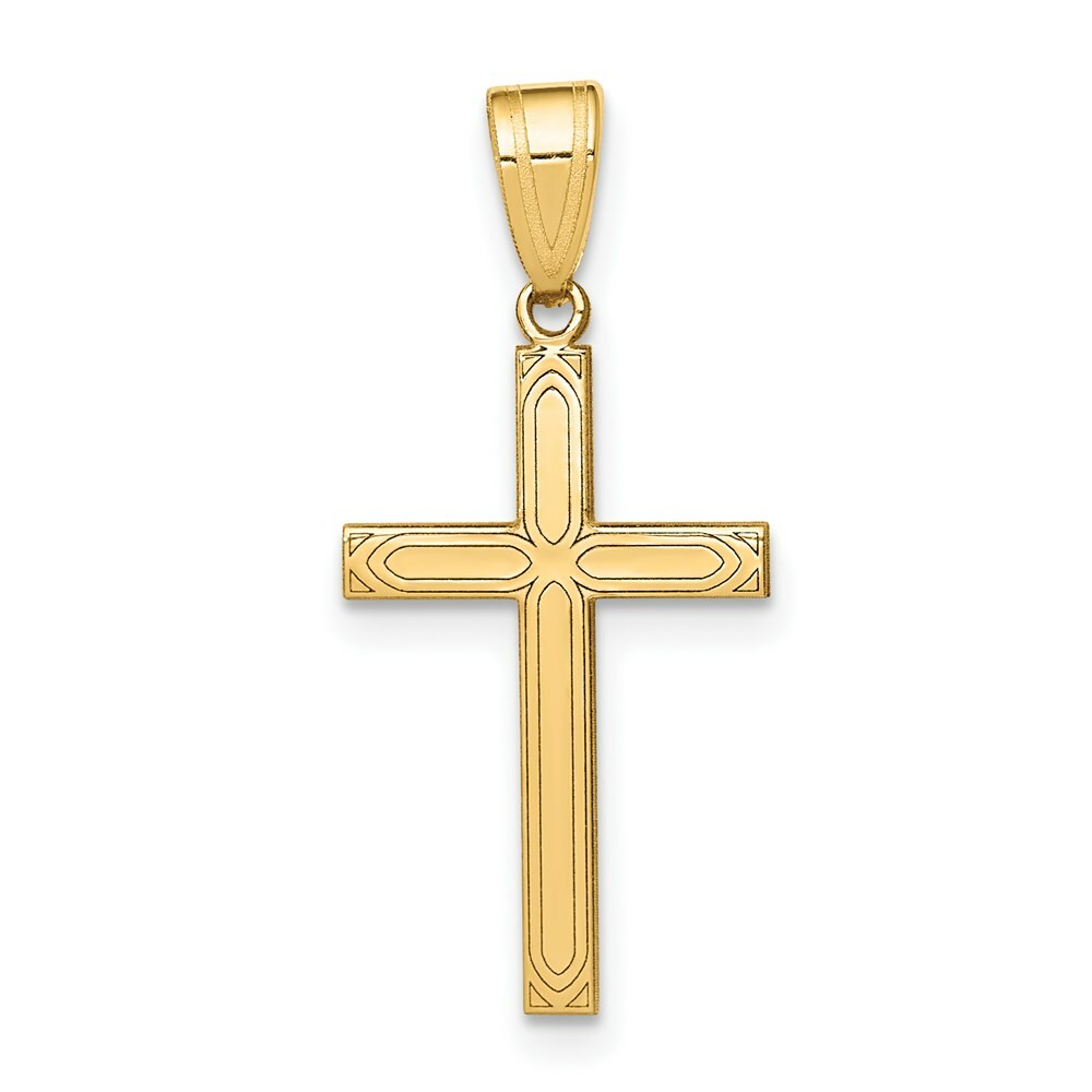 14K Yellow Gold Solid Cross Pendant 25mm length