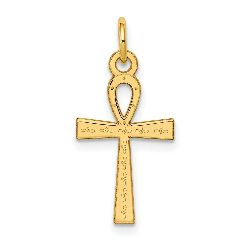 14K Yellow Gold Laser Designed Ankh Cross Charm